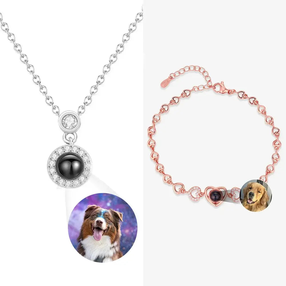 Custom Photo Projection Necklace and Bracelets With Picture Inside(2 Items) Printsforpet