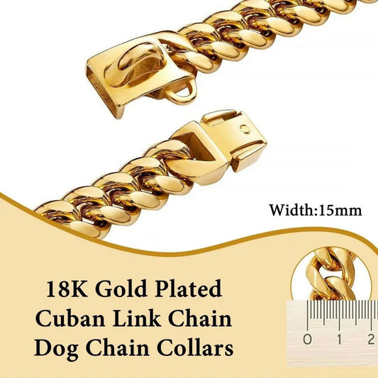 15MM/19MM new anti-bite stainless steel gold collar titanium steel dog leash dog collar collar Printsforpet