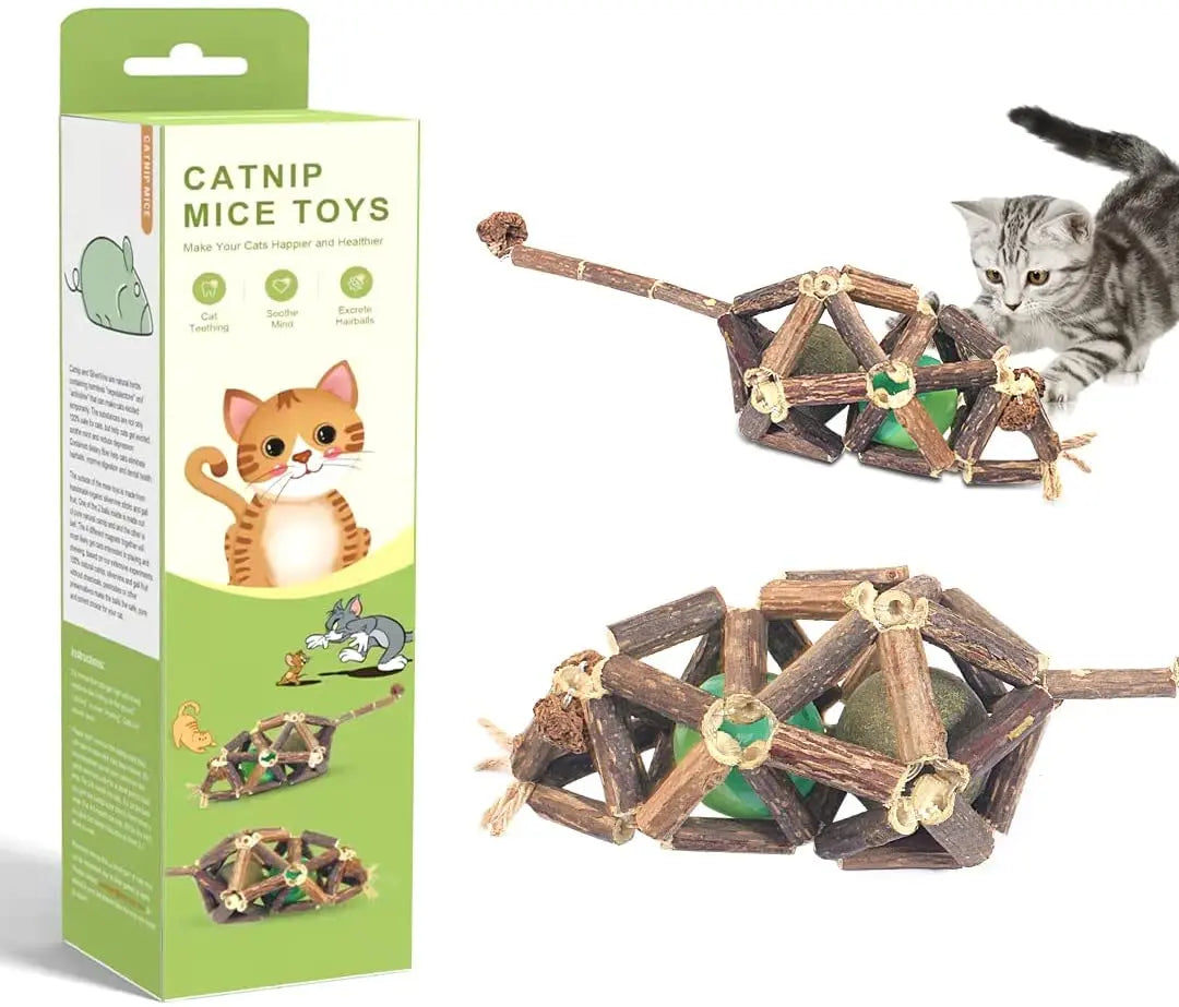 Catnip Toys: 2Pcs Silvervine Stick Mice Cage Toys for Cats - Printsforpet