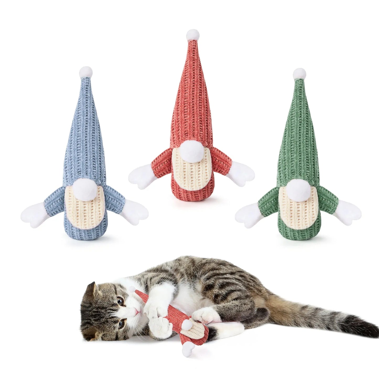 Christmas Cat Toys 3 Pcs Santa Hat Catnip Teething Toys with Crinkle Sound - Printsforpet