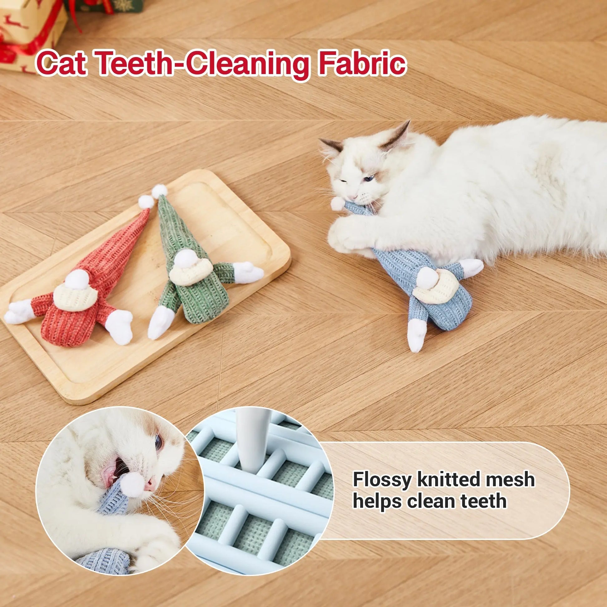 Christmas Cat Toys 3 Pcs Santa Hat Catnip Teething Toys with Crinkle Sound - Printsforpet