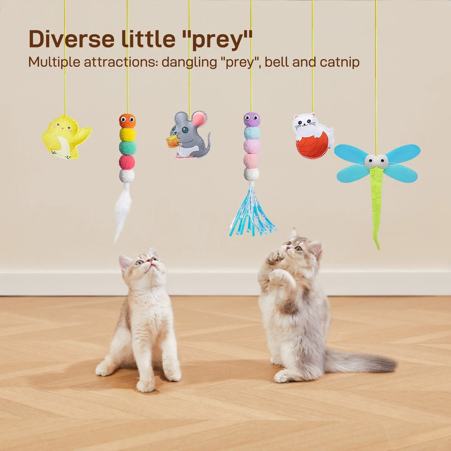 Interactive Hanging Cat Toys, 6 Pcs Cat Teaser Retractable - Printsforpet