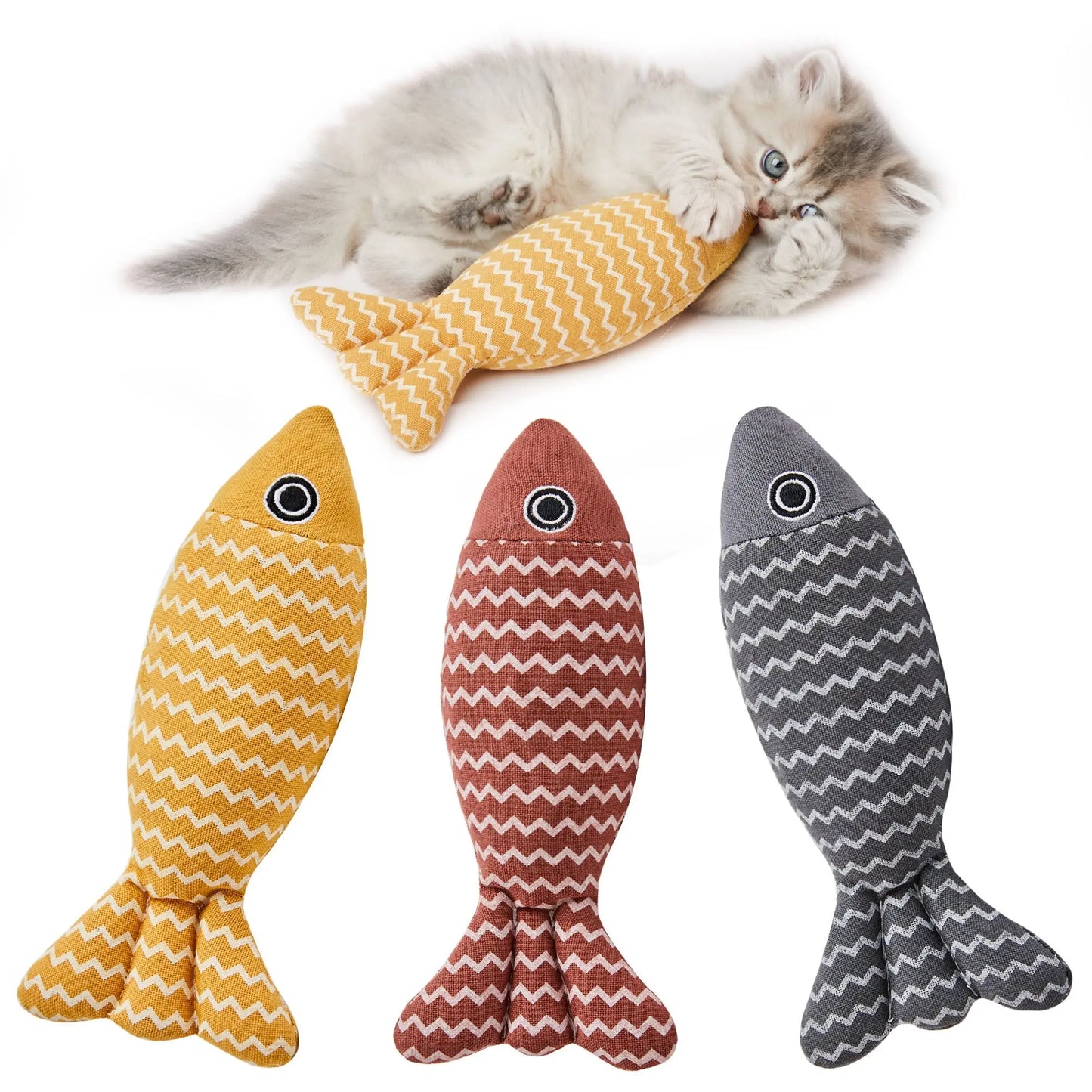 Cat Toys Fish, 3 Pcs Crinkle Sound Catnip Toys Soft Linen - Printsforpet