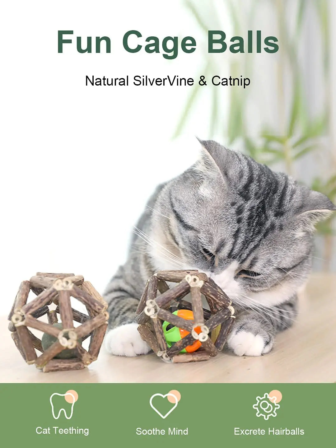 3 Pack Silvervine Stick Cage Balls - Printsforpet