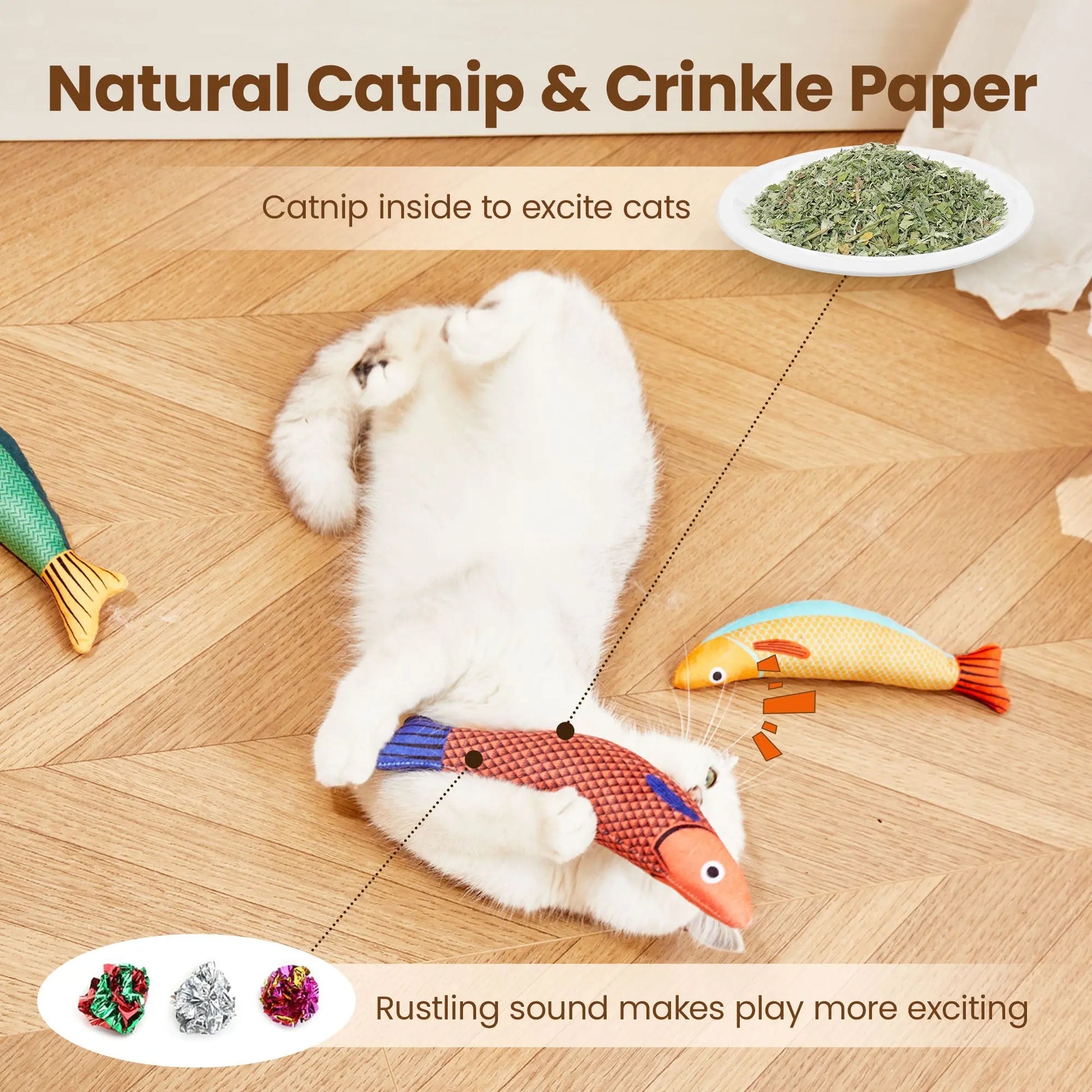 Cat Toys Saury Fish, 3 Pack Catnip Crinkle Sound Toys - Printsforpet