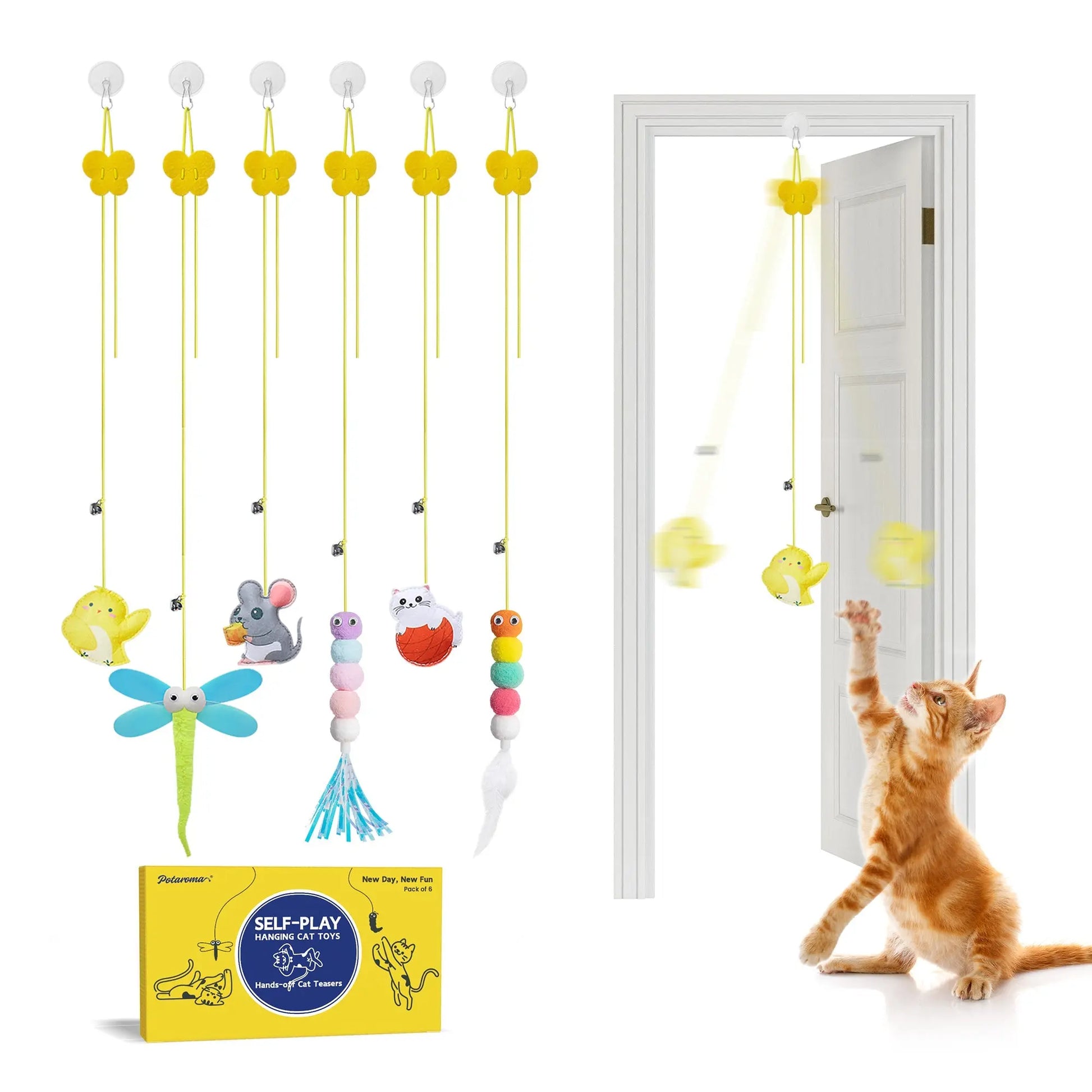 Interactive Hanging Cat Toys, 6 Pcs Cat Teaser Retractable - Printsforpet