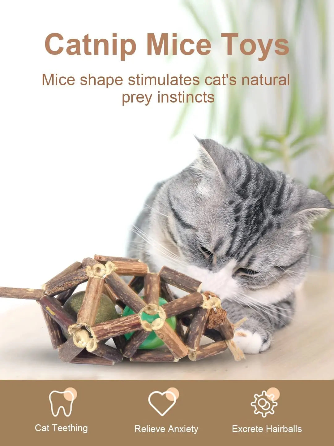 Catnip Toys: 2Pcs Silvervine Stick Mice Cage Toys for Cats - Printsforpet