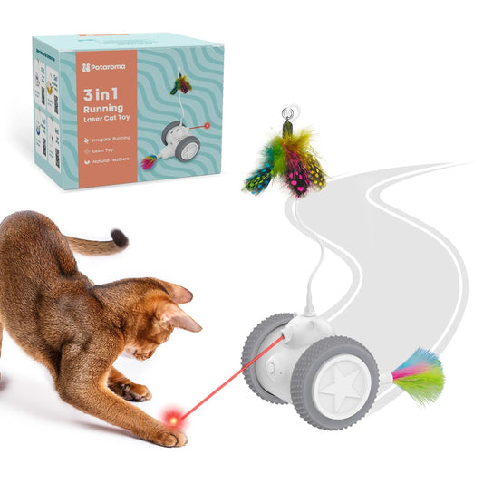 Cat Laser Toys Interactive 3in1, Rechargeable, Automatic Moving Wheels - Printsforpet