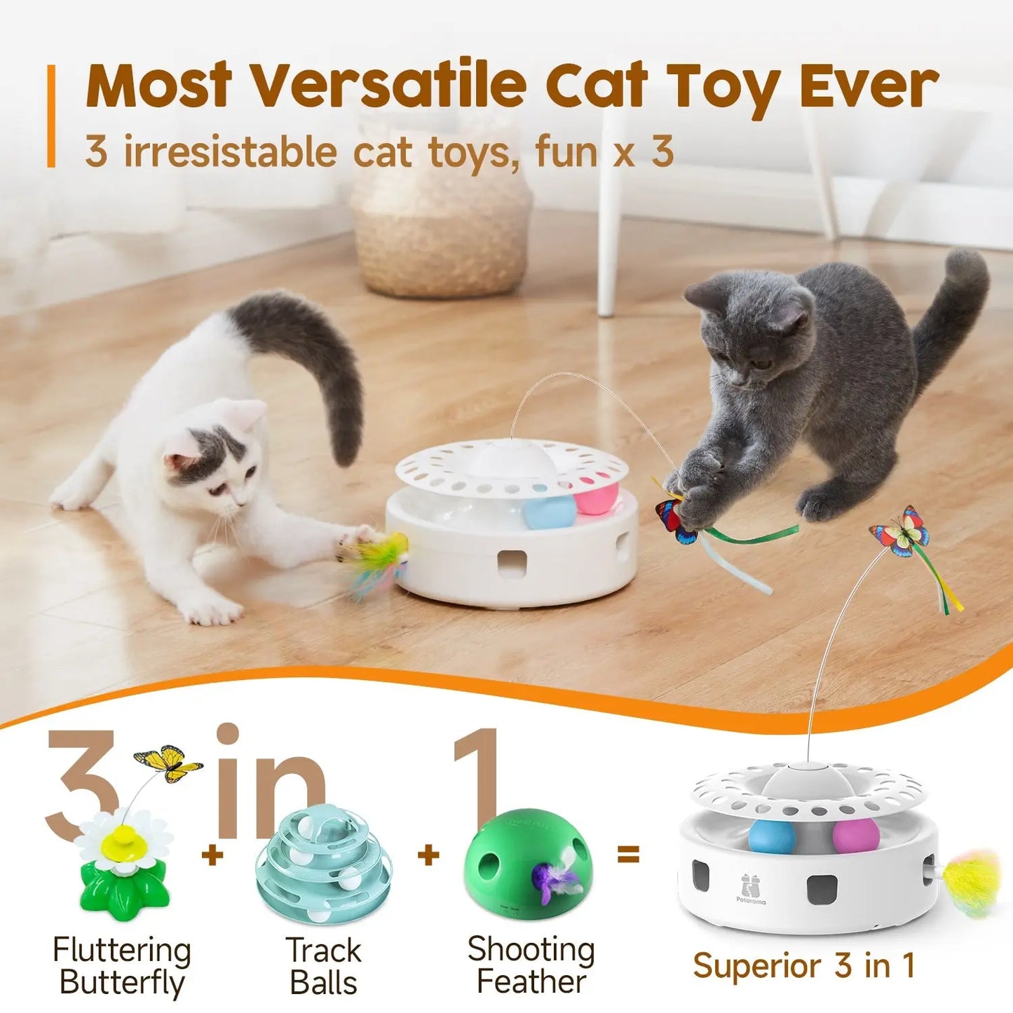 Cat Toys 3-in-1 Automatic Interactive Kitten Toy - Printsforpet