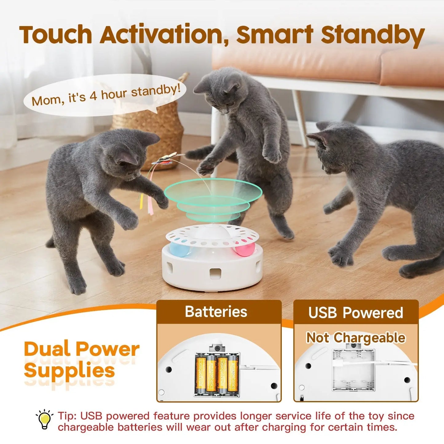 Cat Toys 3-in-1 Automatic Interactive Kitten Toy - Printsforpet