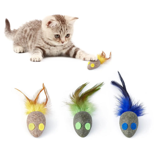 Cat Toys 3 Pcs Catnip Mice Feather Toy - Printsforpet