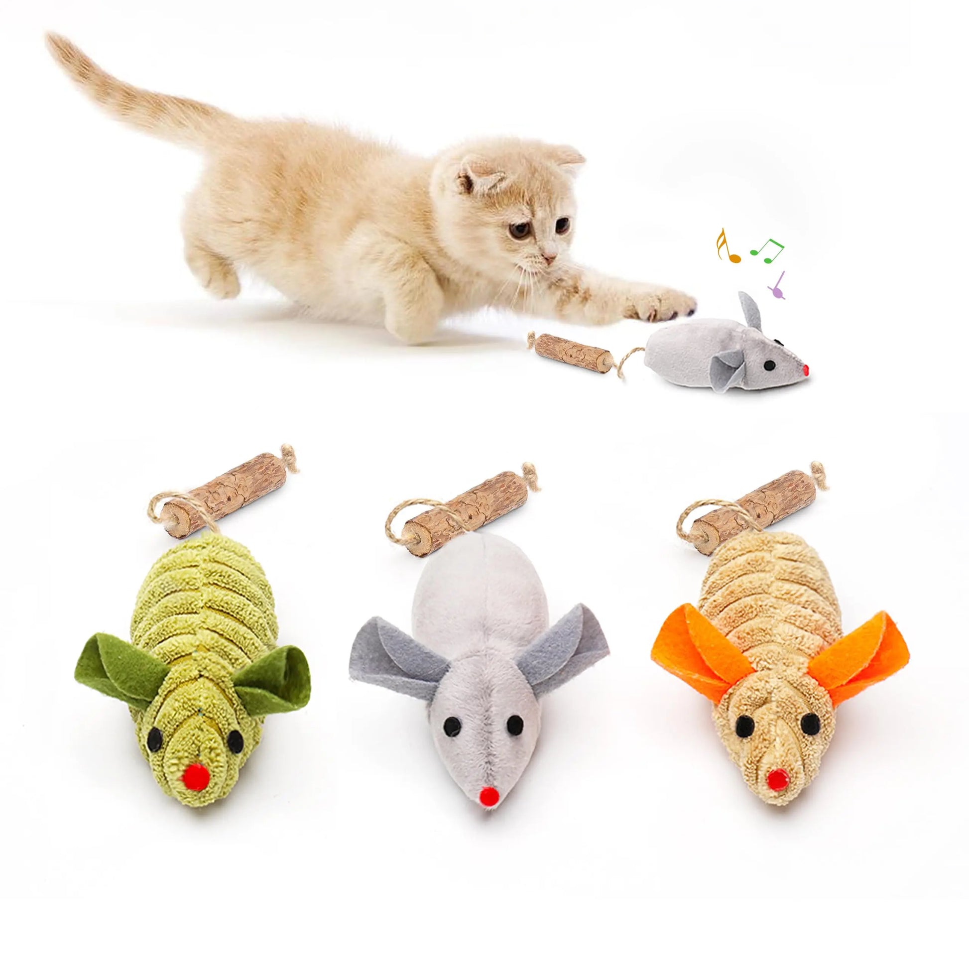 Cat Toys 3Pcs Squeak Mice, Mouse-shaped cat toys - Printsforpet