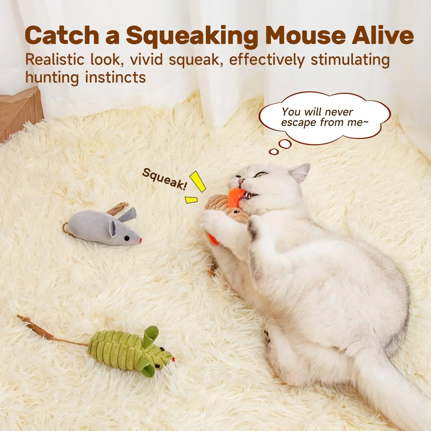 Cat Toys 3Pcs Squeak Mice, Mouse-shaped cat toys - Printsforpet