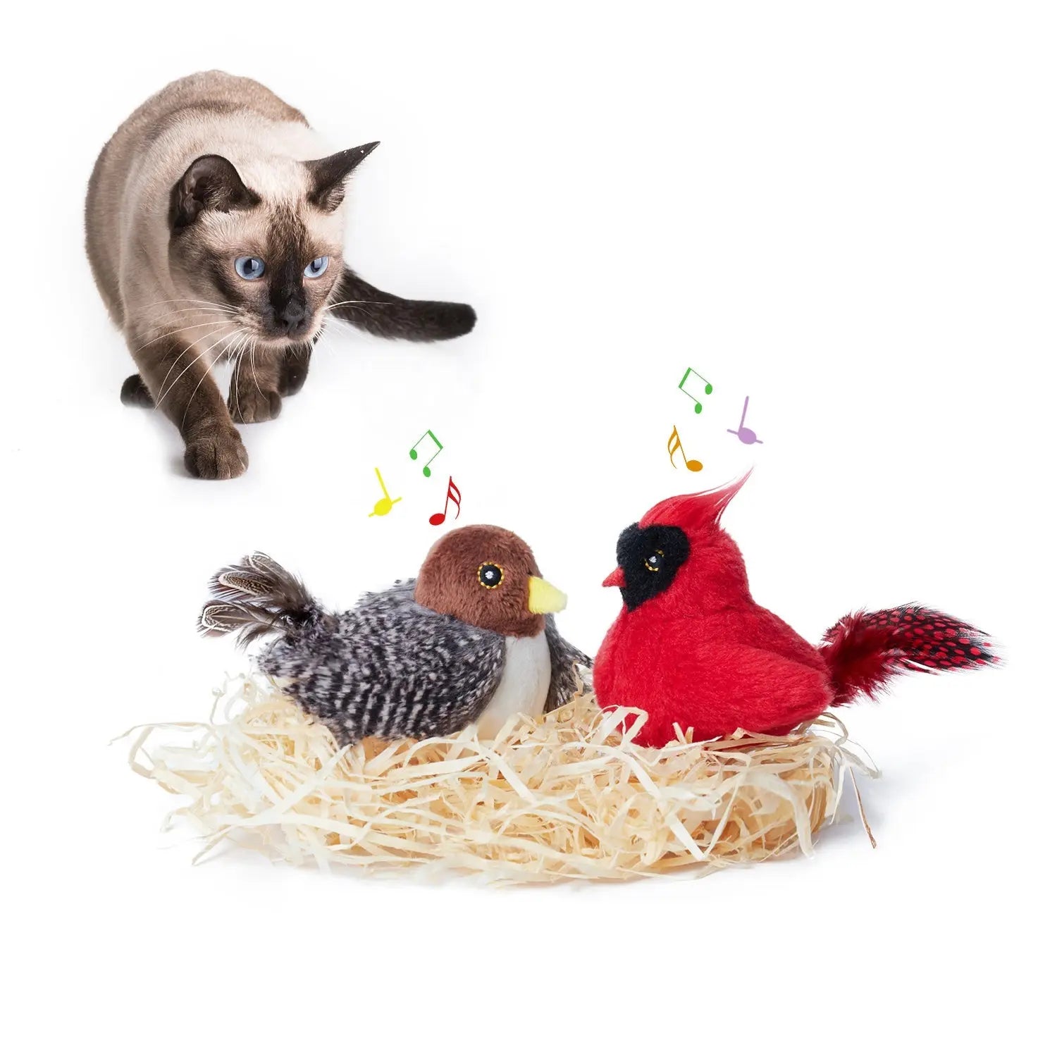 Cat Toys Chirping Birds 2 Pcs: Sparrow & Northern Cardinal - Printsforpet