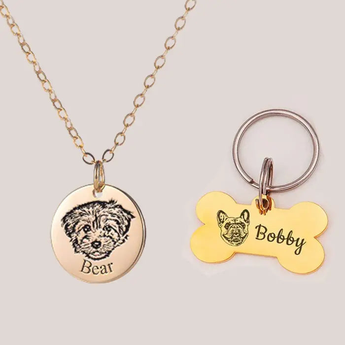 Custom Memory Dog Necklace and Pet Face Bone Keychain (2 Items) Printsforpet