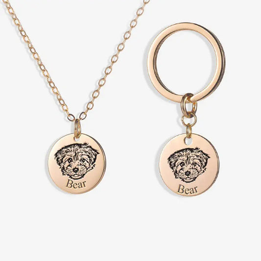 Personalized Pet Face Necklace and Keychain (2 piece set) Printsforpet