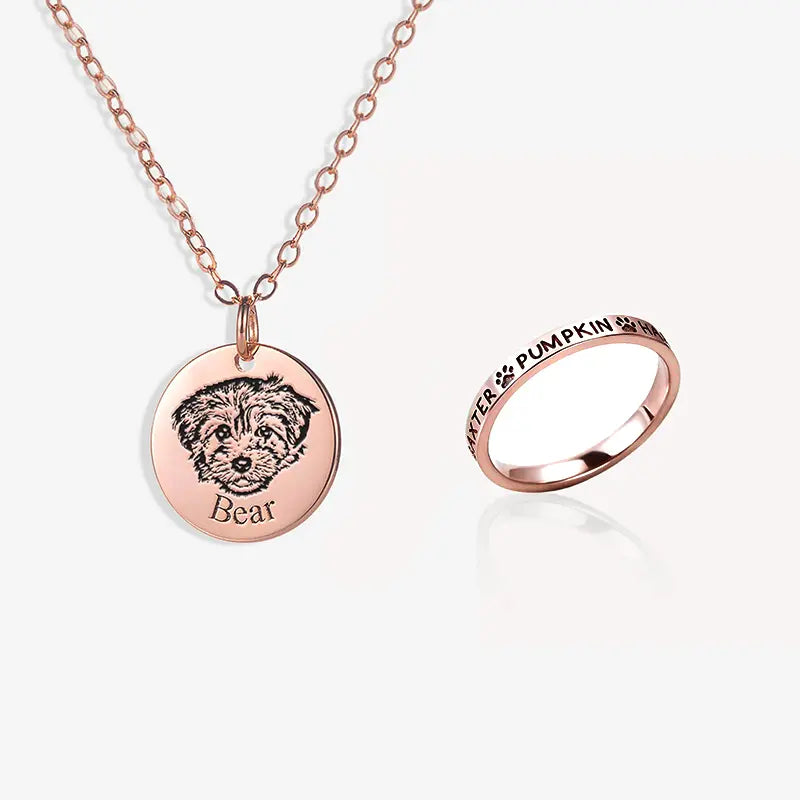 Custom Dog Necklace and Pet Name Ring (2 Items) Printsforpet